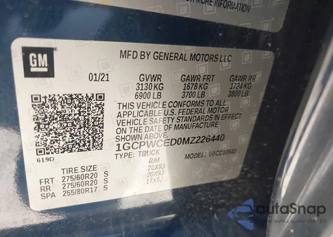 2021 Chevrolet Silverado 2Wd Short Bed Lt z USA, uszkodzony, nr VIN 1GCPWCED0MZ226440